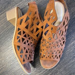 Cognac faux suede cage sandals 11